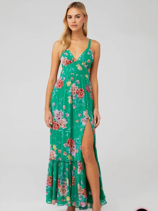 Yumi Kim Dresses & Skirts - Yumi Kim Tracy Dress Emerald Green Floral Maxi Dress with Side Slit
